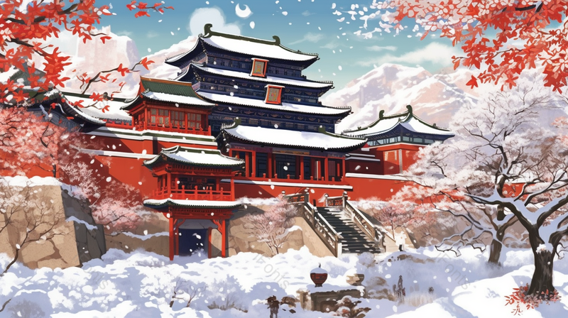 中国风冬天故宫插画背景,插画/手绘图,插画/手绘图库,插画/手绘图下载,插画/手绘